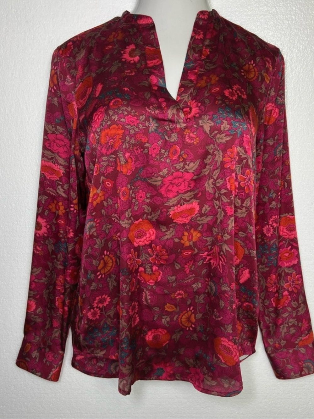 Ralph Lauren burgundy floral satin popover blouse size M